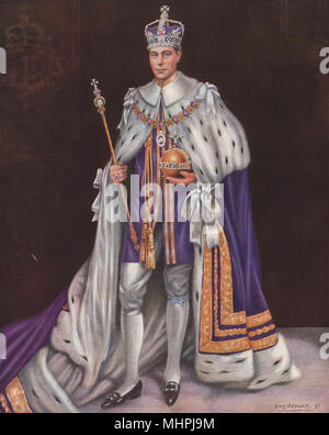 KING GEORGE VI. His Majesty King George VI with Orb Sceptre Robes & Crown 1937 Stock Photo