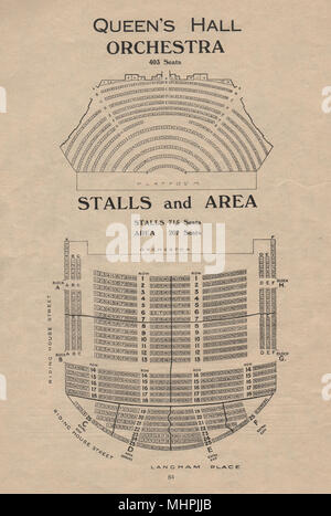 QUEEN'S HALL. Seating plan. Orchestra stalls. Concert Hall. Langham Place 1936 Stock Photo