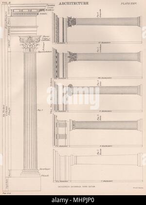 ARCHITECTURE. Apophyge plinth; Tuscan; Doric; Ionic; Corinthian; Composite 1898 Stock Photo