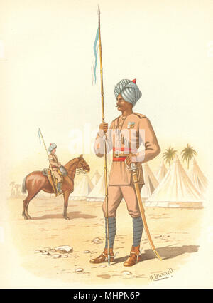 BRITISH INDIAN ARMY UNIFORMS. The 13th Bengal Lancers Regiment 1890 old print Stock Photo