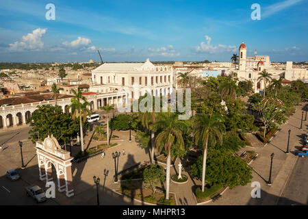 Cienfuegos, Cuba - December 7, 2017: Aerial view of Jose Marti Square in Cienfuegos  (Cuba) in a sunny day Stock Photo