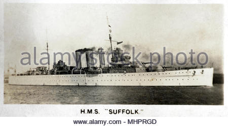 H.M.S Suffolk, a heavy cruiser commissioned for the Royal Navy in 1928 Stock Photo