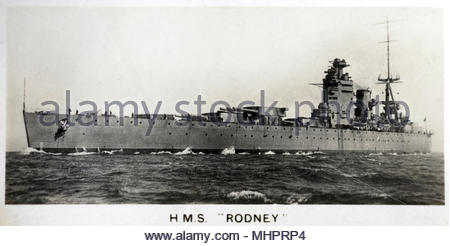 H.M.S. Rodney, a Nelson-class battleship built for the Royal Navy in the mid-1920s Stock Photo