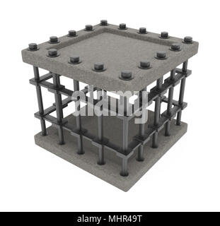 Heavy square 3d cage, over white, isolated Stock Photo