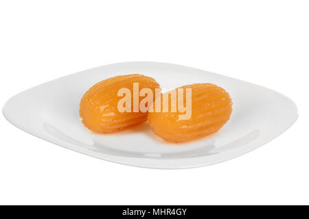 Traditional Turkish dessert tulumba on plate Stock Photo