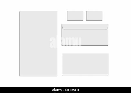 Blank stationery and corporate identity set on white background. Branding Mock-Up. Stock Photo