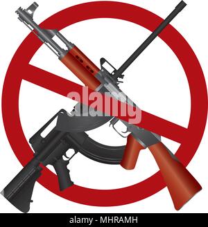 Assault Rifle AR 15  AK 47 Gun Ban Symbol Isolated on White Background Illustration Stock Vector