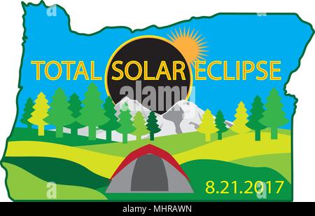 2017 Total Solar Eclipse Path across Oregon State camping tent color illustration Stock Vector