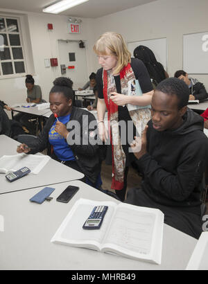 College bound high school students participate in a College Now program to prepare for SAT tests and filling out college applications, After school pr Stock Photo
