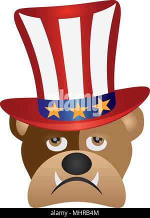 Fourth of July Hat on English Bulldog with Red White Blue Stripes and Gold Stars for 4th July Independence Day Illustration Stock Vector