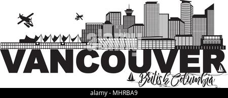 Vancouver British Columbia Canada city skyline silhouette. Vector ...
