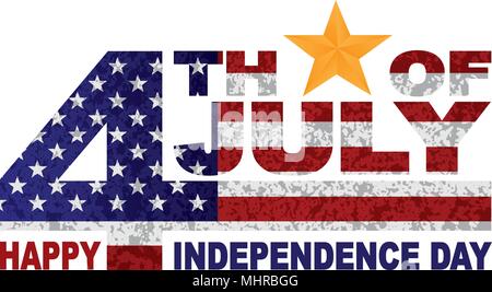 4th of July Happy Independence Day American Flag Grunge Texture Outline Gold Star Illustration Stock Vector