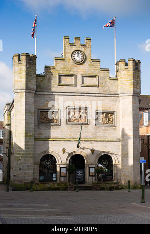 The former Town Hall in Market Square, Horsham, West Sussex on a bright spring morning Stock Photo