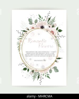 Card with leaves and geometrical frame. Floral poster, invite. Vector decorative greeting card, invitation design background. Stock Vector