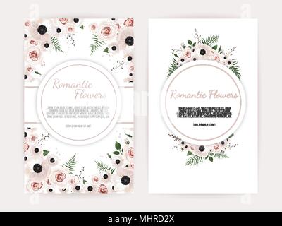 Set of card with leaves and geometrical frame. Floral poster, invite. Vector decorative greeting card, invitation design background. Stock Vector