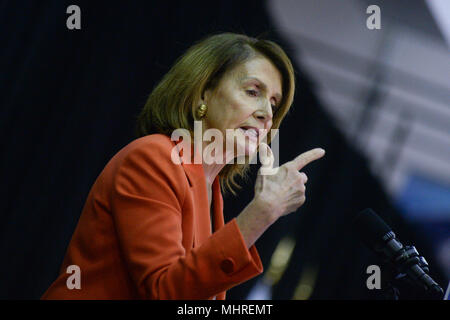 New York, USA. 1st May 2018. House Minority Leader Nancy Pelosi (D-CA) speaks during a bill signing event at John Jay College, May 1, 2018 in New York City. Credit: Erik Pendzich/Alamy Live News Stock Photo