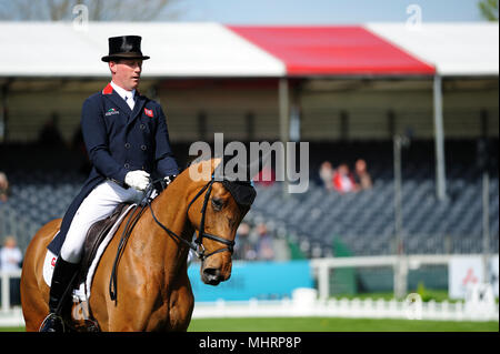 Gloucestershire, UK. 3rd May 2018. Oliver Townend riding Cooley SRS during the Dressage Phase of the 2018 Mitsubishi Motors Badminton Horse Trials, Badminton, United Kingdom. Jonathan Clarke/Alamy Live News Stock Photo