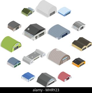 Hangar Icons set, isometrc 3d style Stock Vector