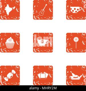 Broth icons set, grunge style Stock Vector