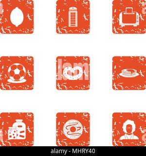Office entertainment icons set, grunge style Stock Vector