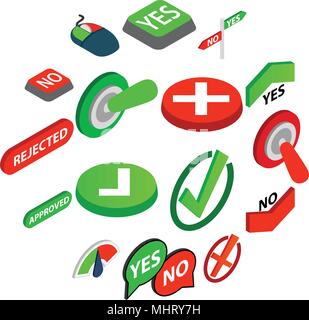 Yes or No icons set, isometric 3d style Stock Vector