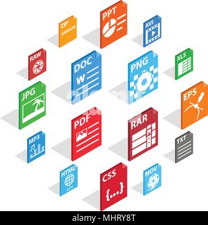 File Type Icons set, isometric 3d style Stock Vector