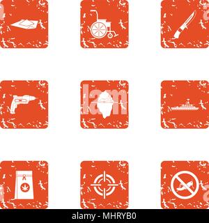 Consequence of war icons set, grunge style Stock Vector