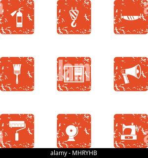 Construction project icons set, grunge style Stock Vector