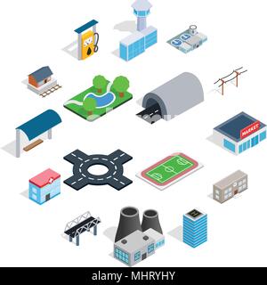 Infrastructure icons set, isometric 3d style Stock Vector