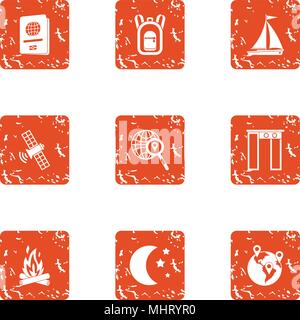 GPS satellite icons set, grunge style Stock Vector