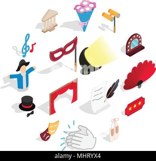 Theatre icons set , isometric 3d style Stock Vector