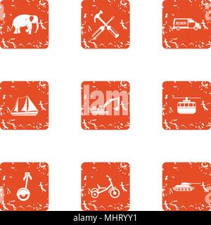 Mean of transportation icons set, grunge style Stock Vector