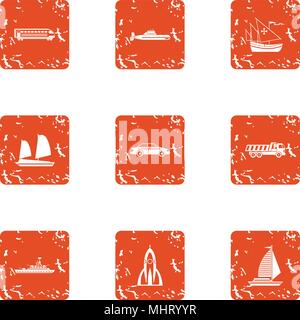 Technical mean icons set, grunge style Stock Vector