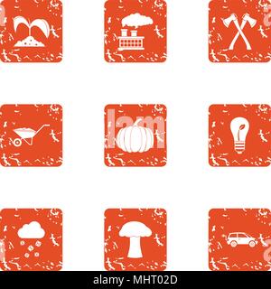 Peasant farm icons set, grunge style Stock Vector