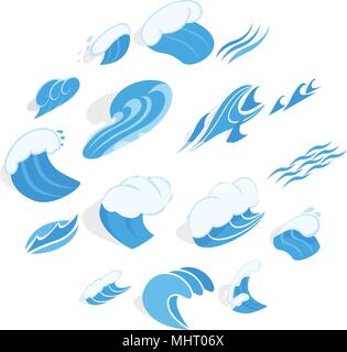 Water wave set, isometric 3d style Stock Vector