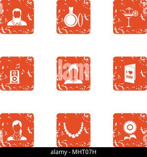 Money decoration icons set, grunge style Stock Vector