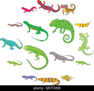 Lizard icons set, cartoon style Stock Vector