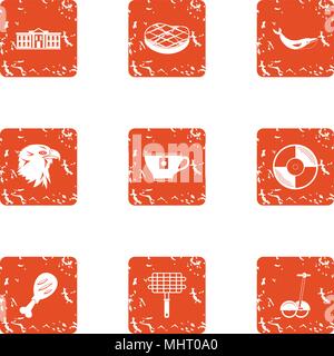 American day icons set, grunge style Stock Vector