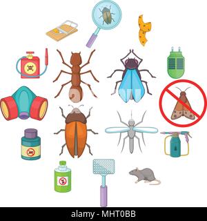 Exterminator icons set, cartoon style Stock Vector