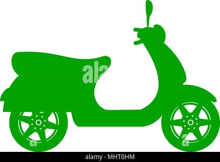 Silhouette of scooter in green design on white background Stock Vector