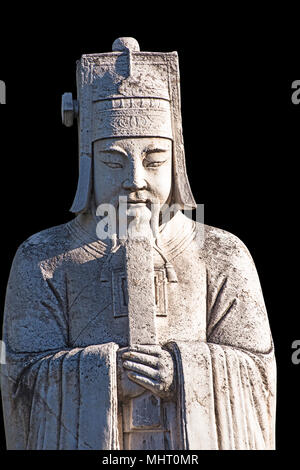 Civil officer stonetone statue in God Way Ming Tombs, Beijing.The Ming Tombs are the tombs of thirteen emperors of the Ming Dynasty of China Stock Photo