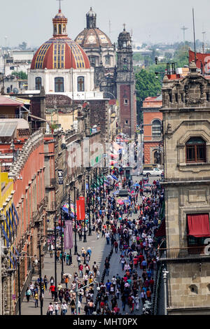 Mexico City,Mexican,Hispanic,Centro historico,historic Center Centre,Plaza de la Constitucion Constitution Zocalo,Calle Moneda,pedestrian street,overh Stock Photo