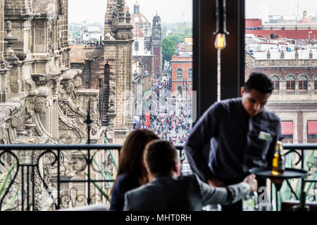 Mexico City,Hispanic,Centro historico,historic Center Centre,El Balcon del Zocalo,restaurant restaurants food dining cafe cafes,bar lounge pub,terrace Stock Photo