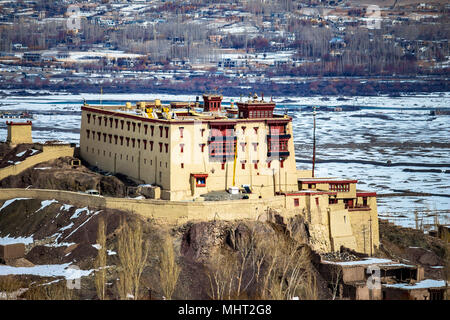 Majestic view of Stok Palace in the snow mountains of Ladakh, Jammu and Kashmir, India. Stock Photo