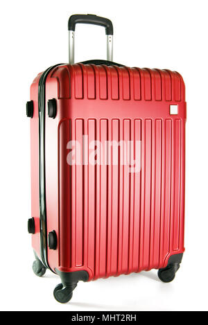 Red travel luggage isolated on white background Stock Photo