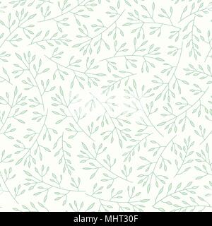 Vector floral seamless pattern with branches and leaves. Hand drawn spring background with plants. Stock Vector