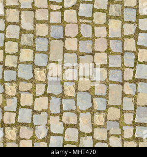 Stone Block with Grass - Seamless Background. Stock Photo