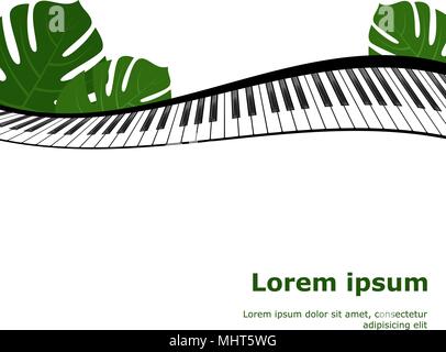Piano keyboard with monstera leaves frame Stock Vector