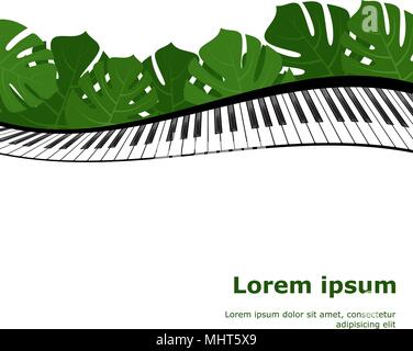 Piano keyboard with monstera leaves frame Stock Vector