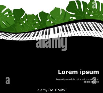 Piano keyboard with monstera leaves frame Stock Vector